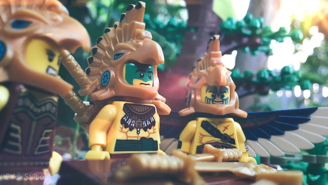 LEGO Aztec warriors contemplate how to catch their Chima adversaries...